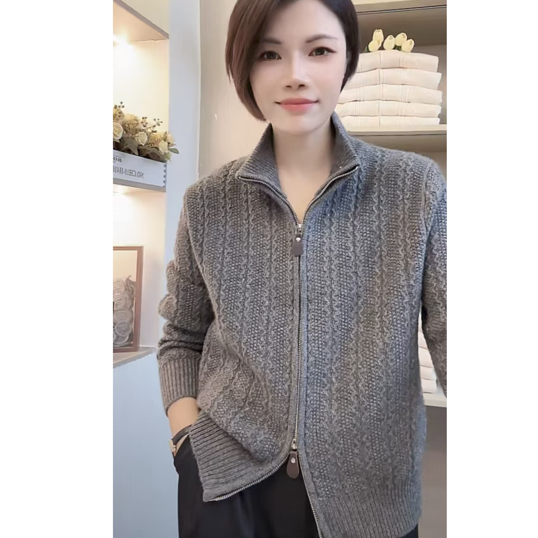 [编码A156]妮妮家秋款宽松新款纯色韩版宽松高领长袖针织开衫女