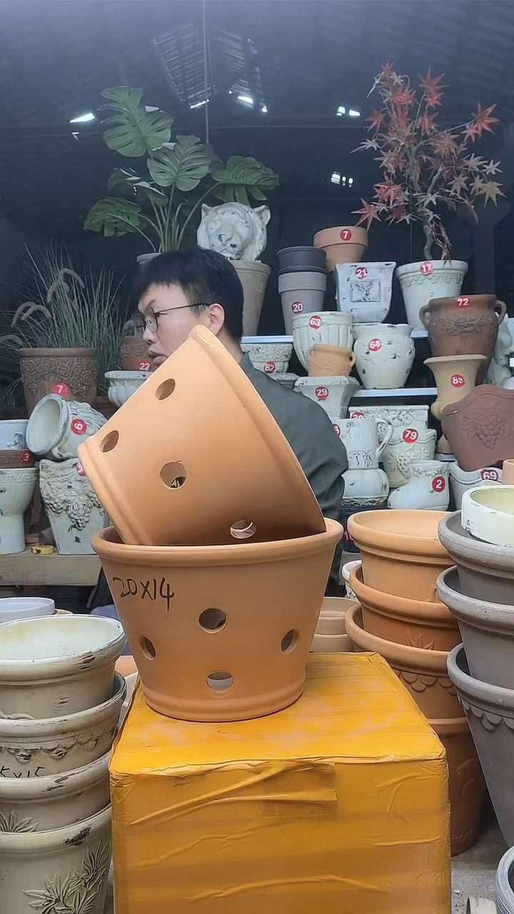 【闪购商品】缸2个红陶20*14多孔盆睱无托