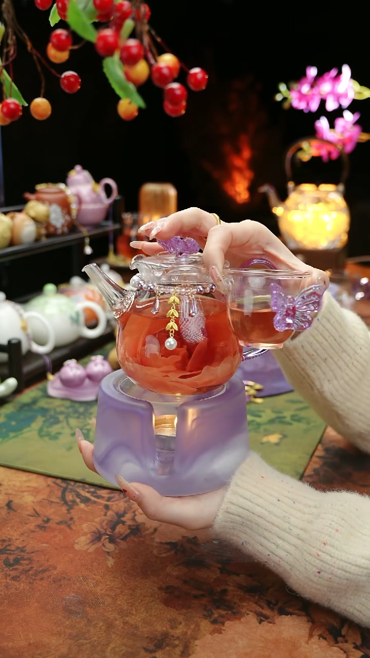 【闪购商品】紫色温茶台+茶壶+链子+杯子