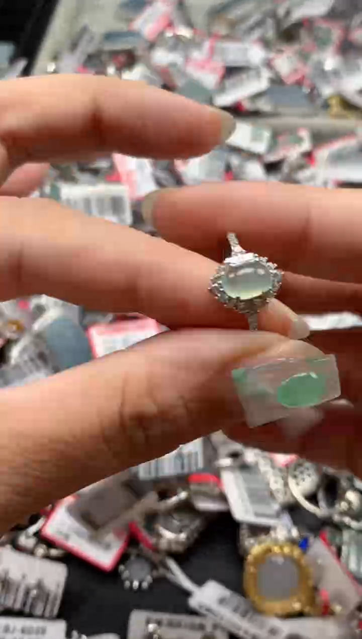 银S925镶嵌戒指翡翠天然A货缅甸翡翠