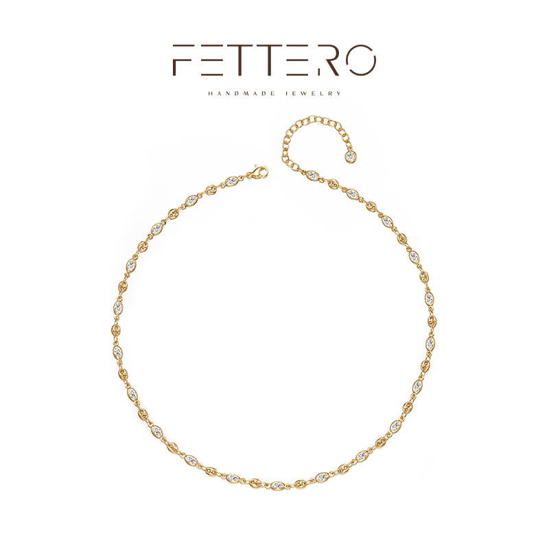 fettero 铜合金项链 【金色3*6椭圆锆猪鼻颈链】气质百搭小众简约