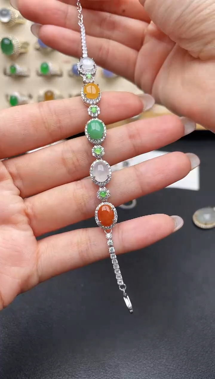 银S925镶嵌手链翡翠一物一证一礼盒