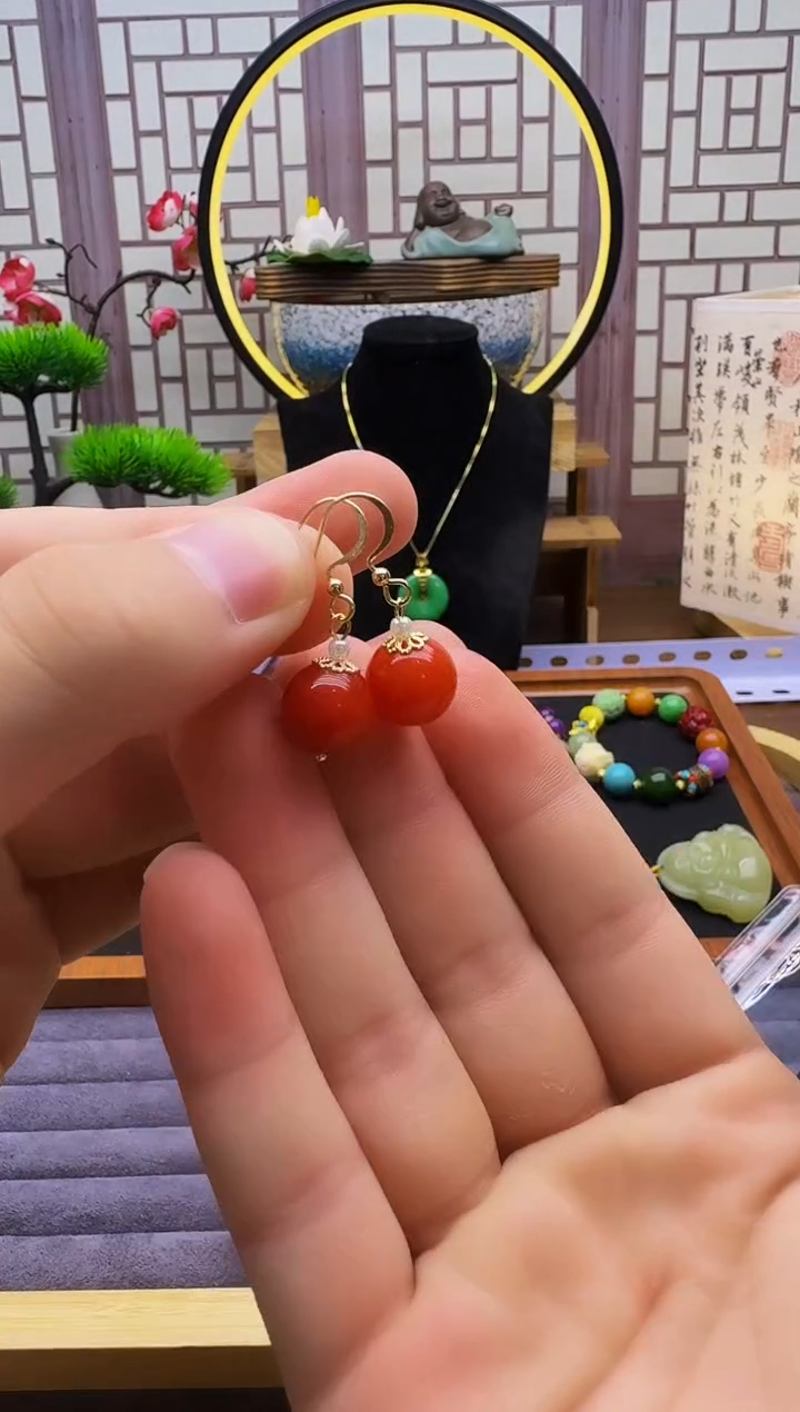 翡翠14K金镶嵌耳饰E68