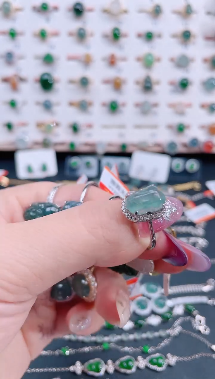 银S925镶嵌戒指翡翠天然翡翠