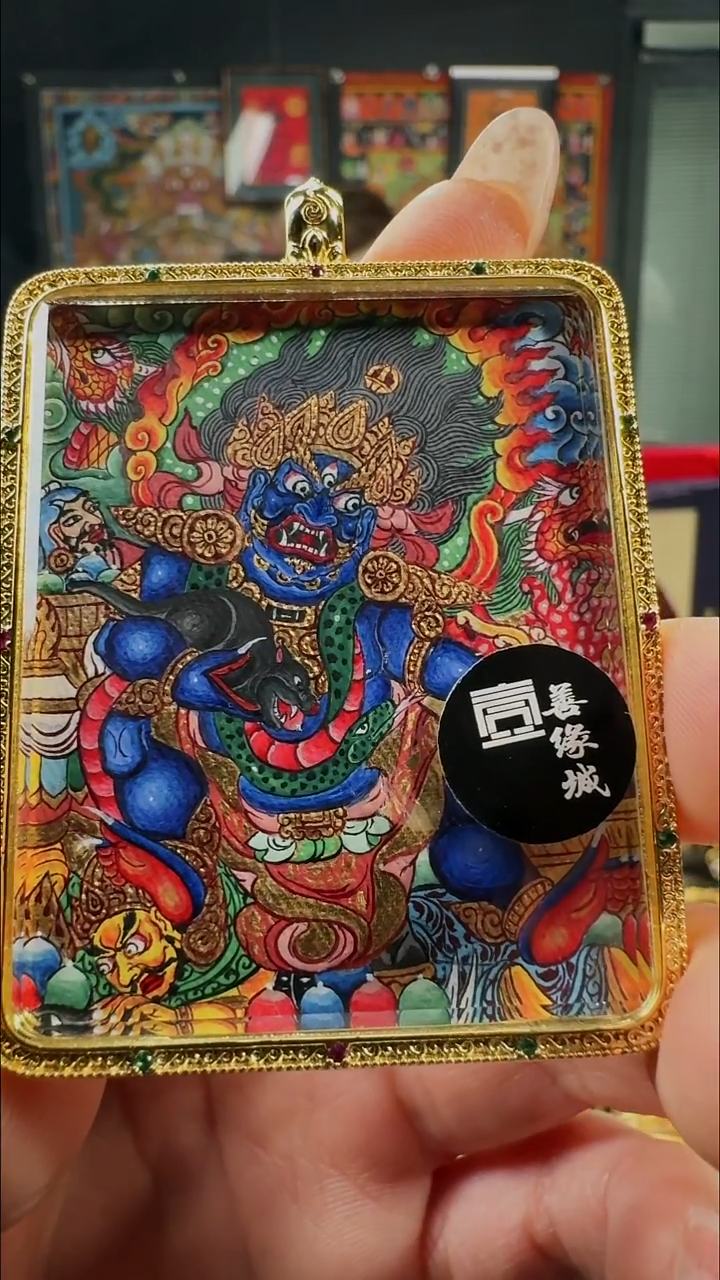 吊坠壹善缘城手绘唐卡黑C