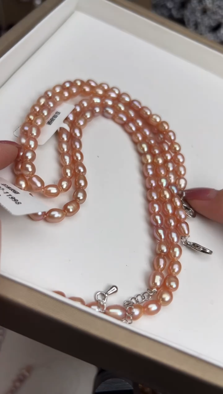 未镶嵌8淡水珍珠无核*强光珍珠项链（金属色）5mm左右