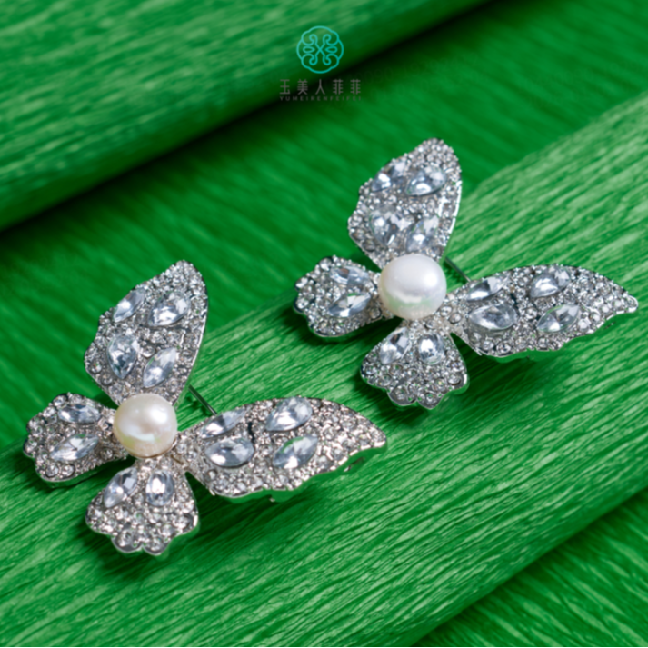 精致款~石惑珠宝~珍珠蝴蝶结胸针约6mm&多样性发一