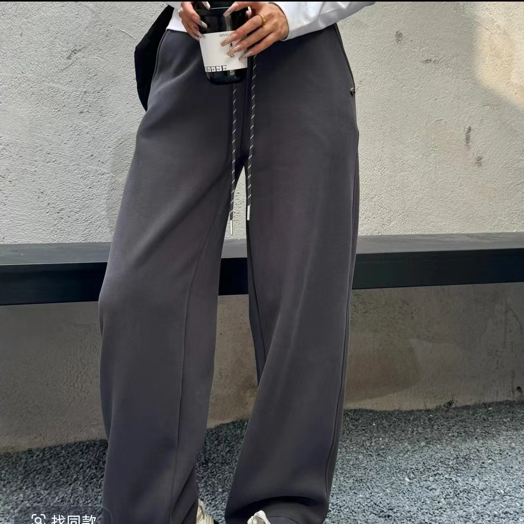 【艾萱萱】K1013款宽松显瘦百搭直筒休闲垂感阔腿裤子卫裤约103