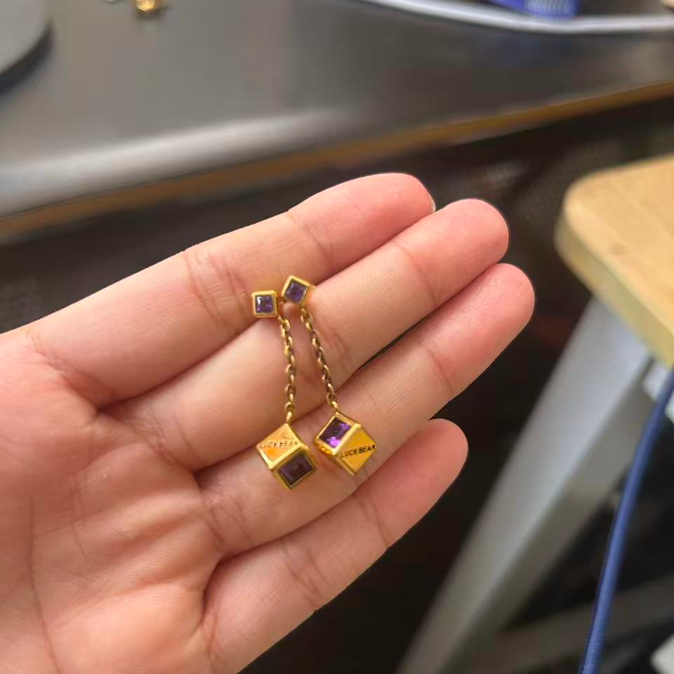 周帝王（定制）电黑金黄金足金复古合集耳钉时尚潮流纯金气质简约