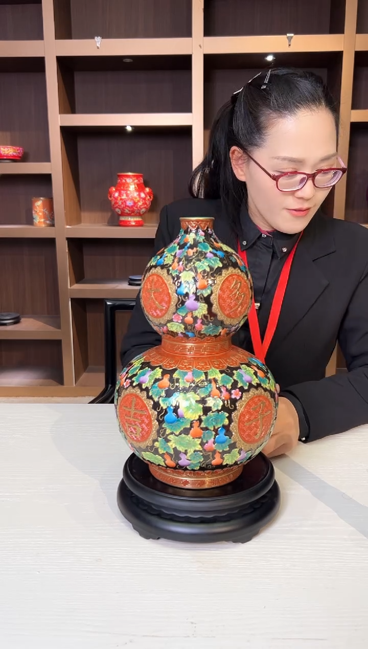 【闪购商品】其他何平窑/大吉大利葫芦瓶（黑底）