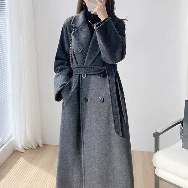 【冰少精品】经典款六粒扣毛呢大衣 大翻领双排扣羊毛呢外套 