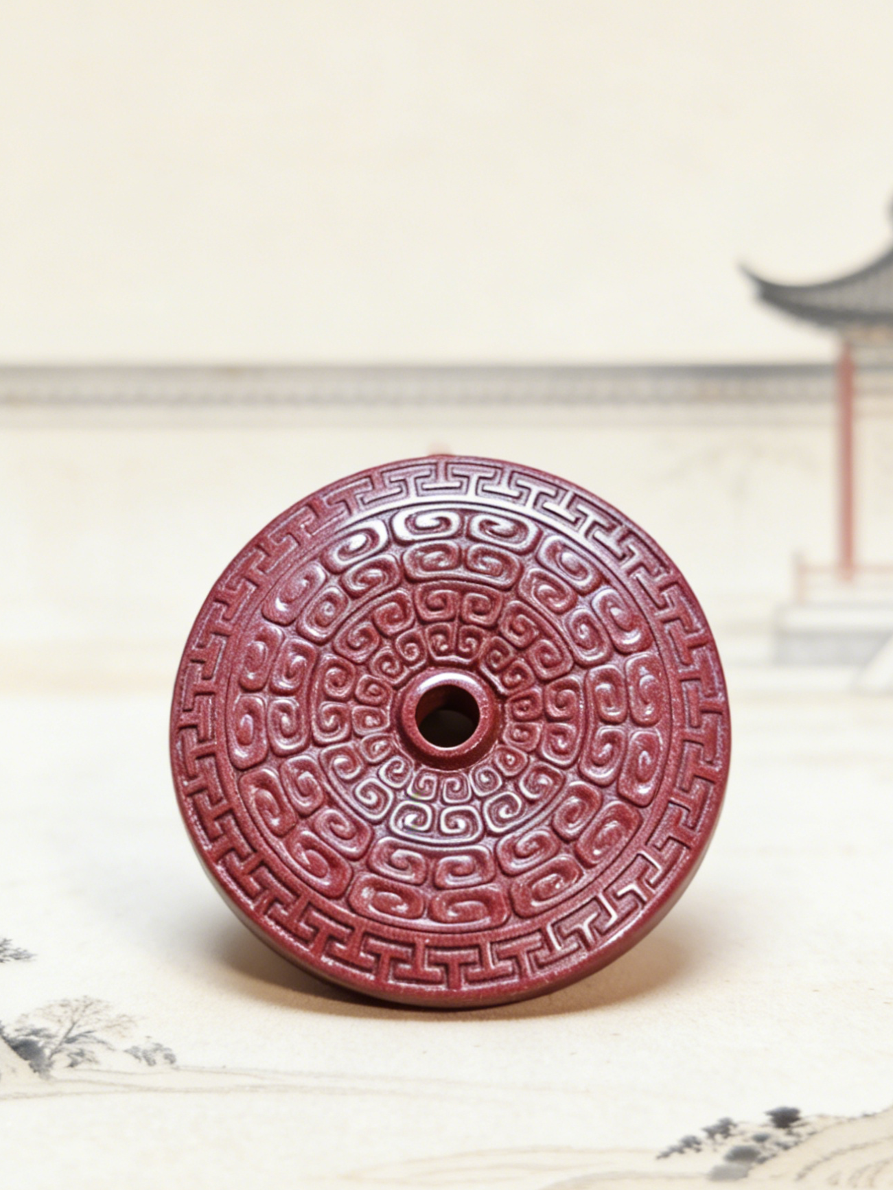 含辰砂工艺品朱砂紫金砂【平安扣】吊坠祥云纹男女通用真品朱砂