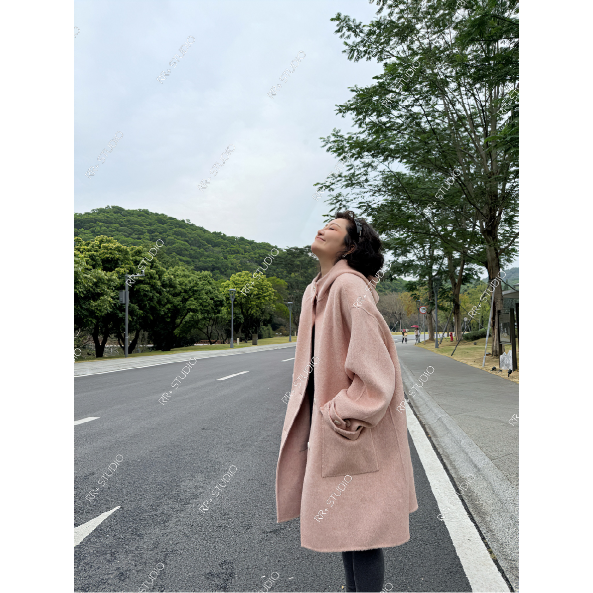 21263韩系ins连帽毛呢外套女秋冬高级感气质宽松中长款大衣