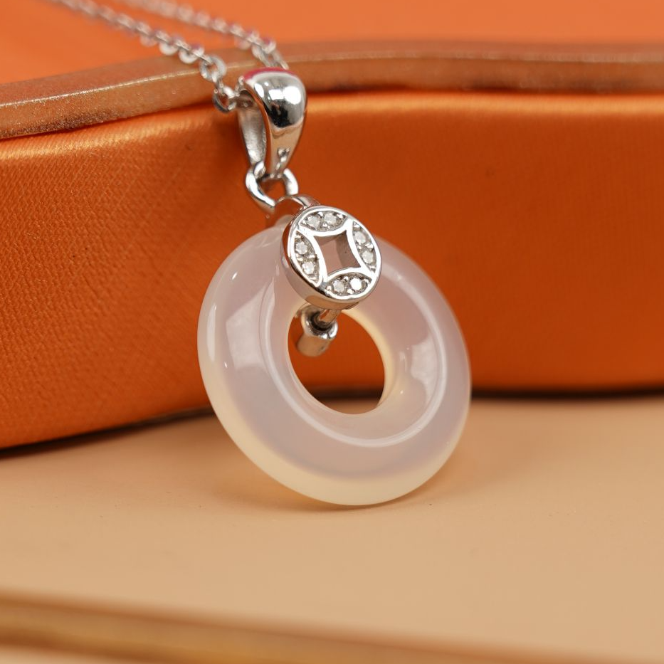 坠链均925银锆石 S925足银套链甜甜圈吊坠