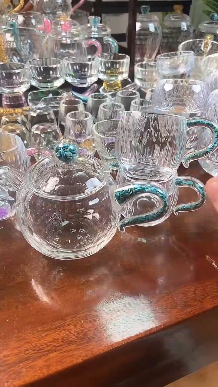 【闪购商品】水晶西施壶绿松石+弯把小茶碗绿松石2个