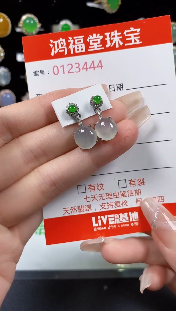 翡翠银S925镶嵌耳饰3444