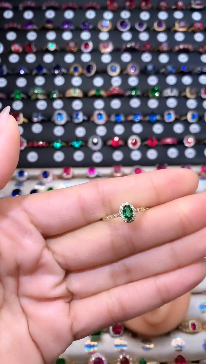 【闪购商品】透辉石戒指银S925镶嵌金色