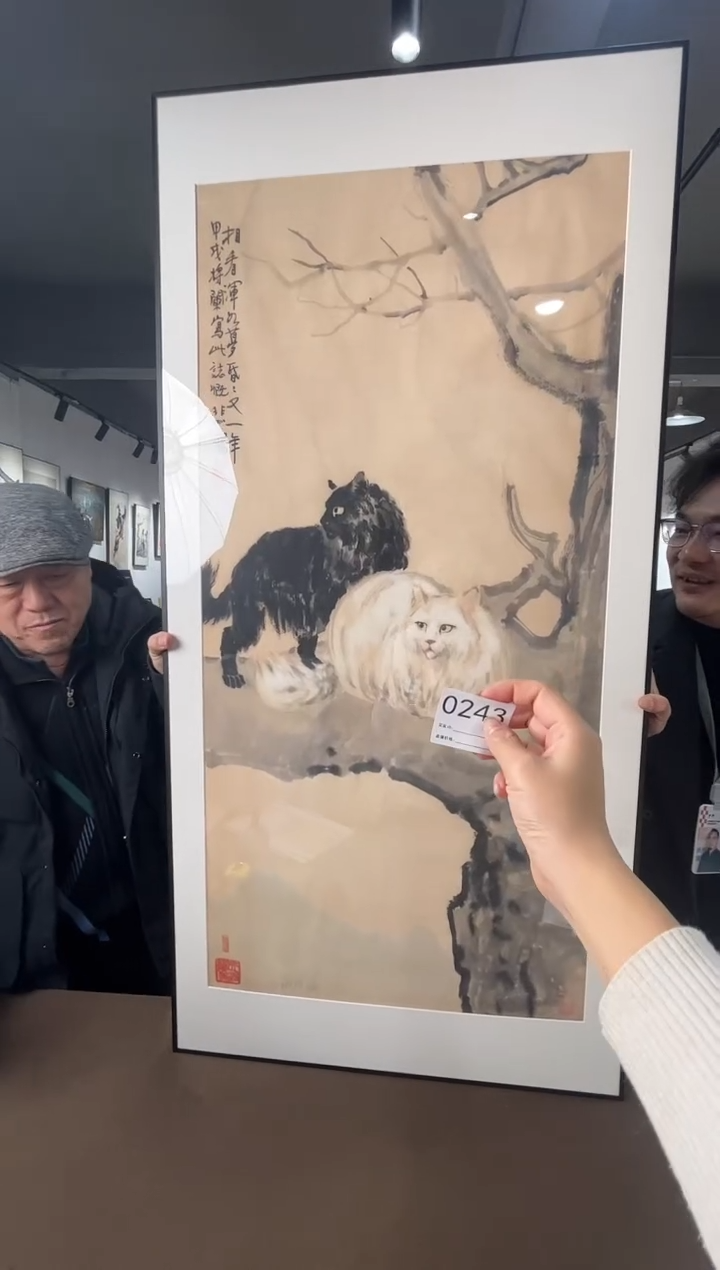 【闪购商品】瓶景德镇陶瓷黑白小猫瓷板画0243