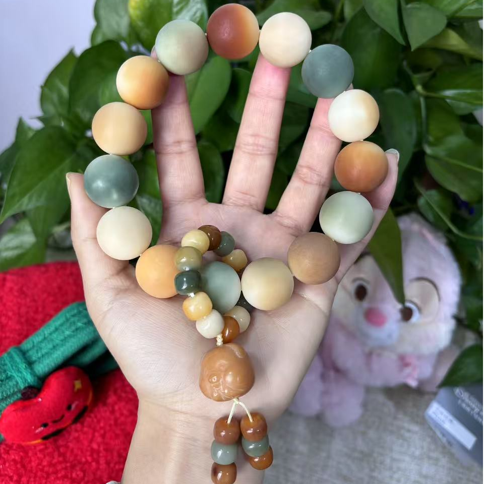 卡20手工干磨圆珠 多宝手持15颗 白玉菩提根文玩手串绕指柔大卡