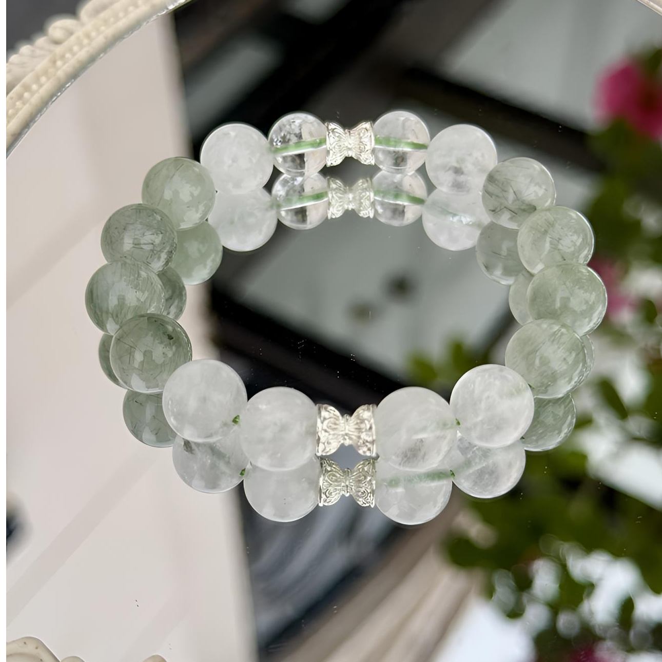 《绿野匆匆》绿发晶+白幽灵天然水晶手链高品质（11-12）