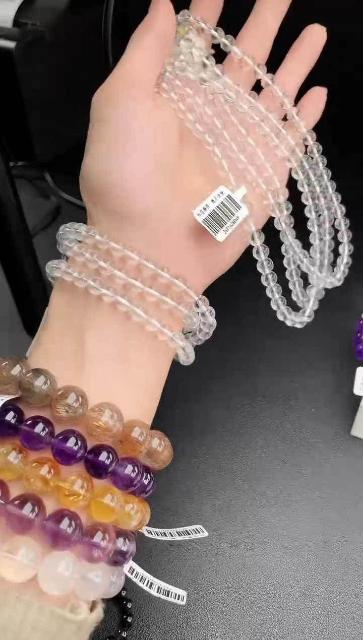 【闪购商品】水晶手链未镶嵌天然双A白水晶3圈6mm