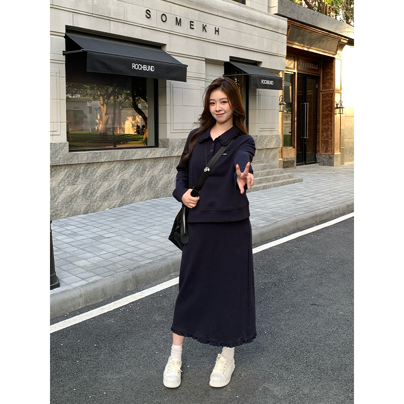 （现现款）YUAN袁周率 | 清新海盐 洋气减龄POLO领上衣+花边半裙