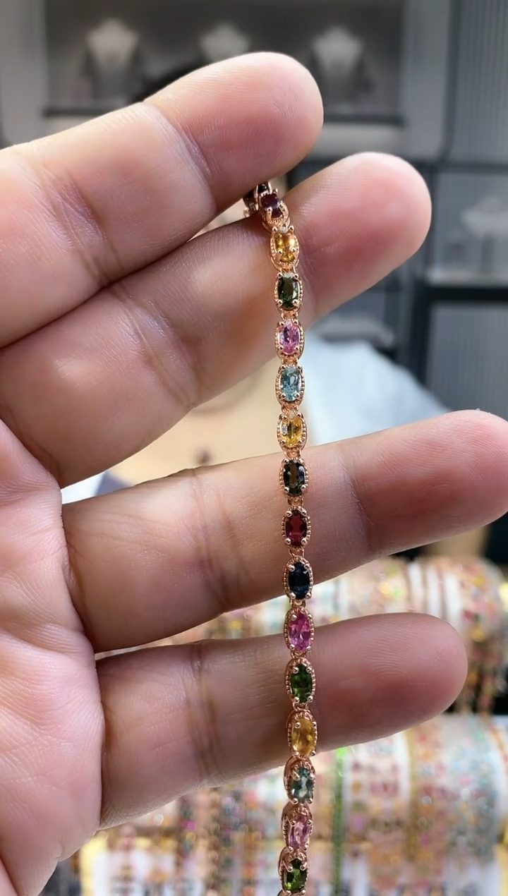 银S925镶嵌手链碧玺3543543543543543