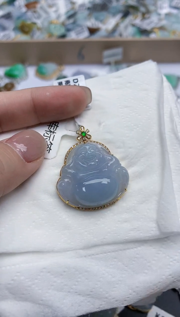 【闪购商品】翡翠颈饰18K金镶嵌天然缅甸翡翠A货