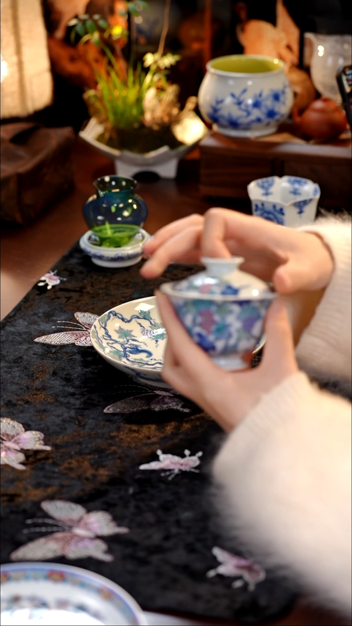 斗彩盖碗············