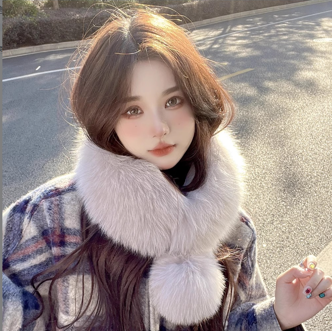 好物分享 韩版新狐狸毛围巾女秋冬百搭短款大毛球