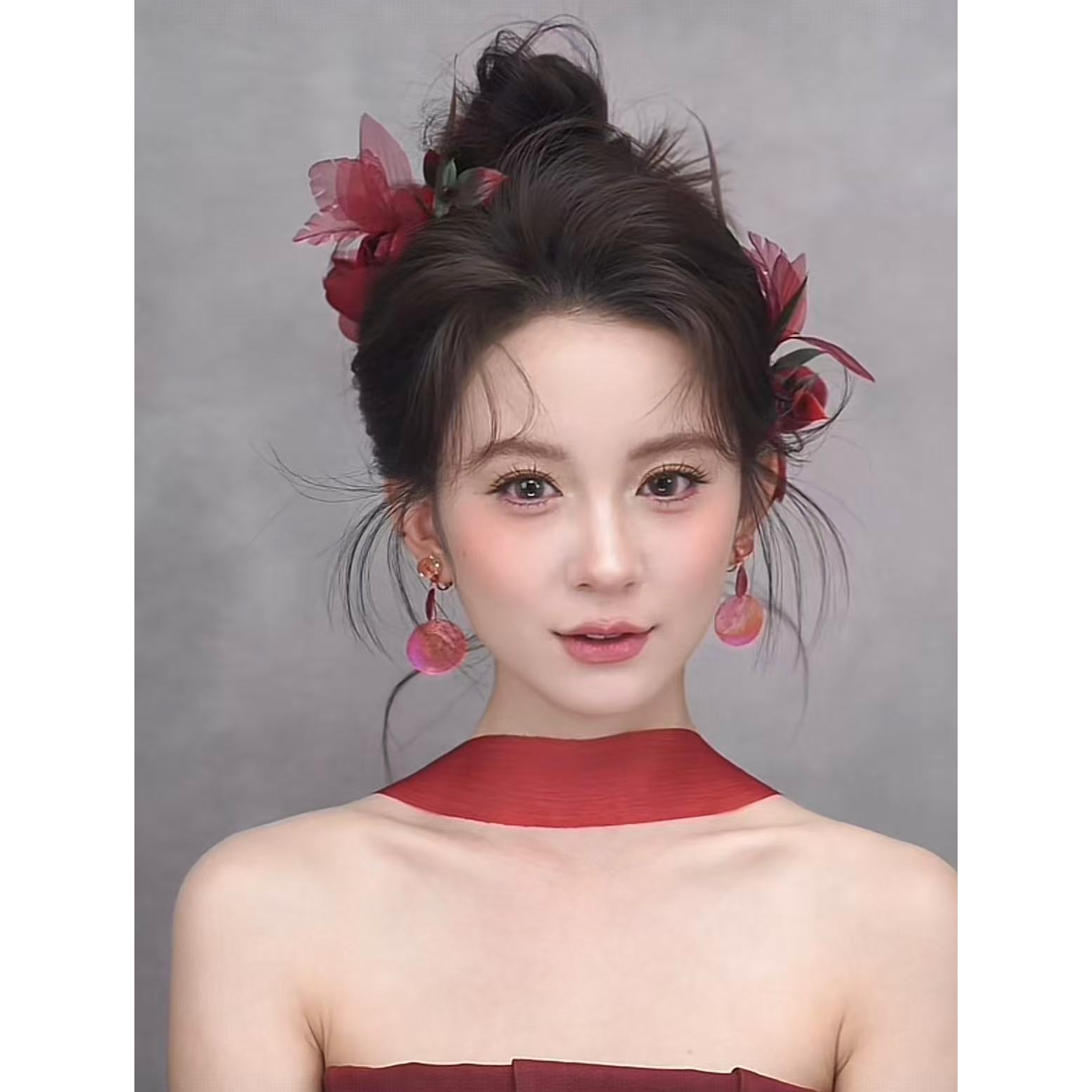 非金属布艺婚庆饰品 红色郁金香新娘饰品套装970