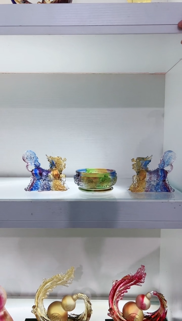 【闪购商品】茶宠古法琉璃小号麒麟一对配聚宝盆