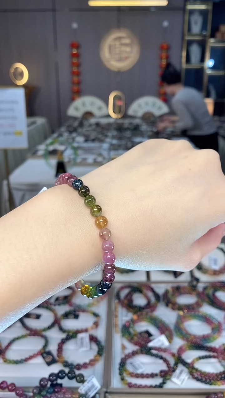 未镶嵌老矿碧玺彩虹单圈手串5mm+碧玺dan多样性发货一条