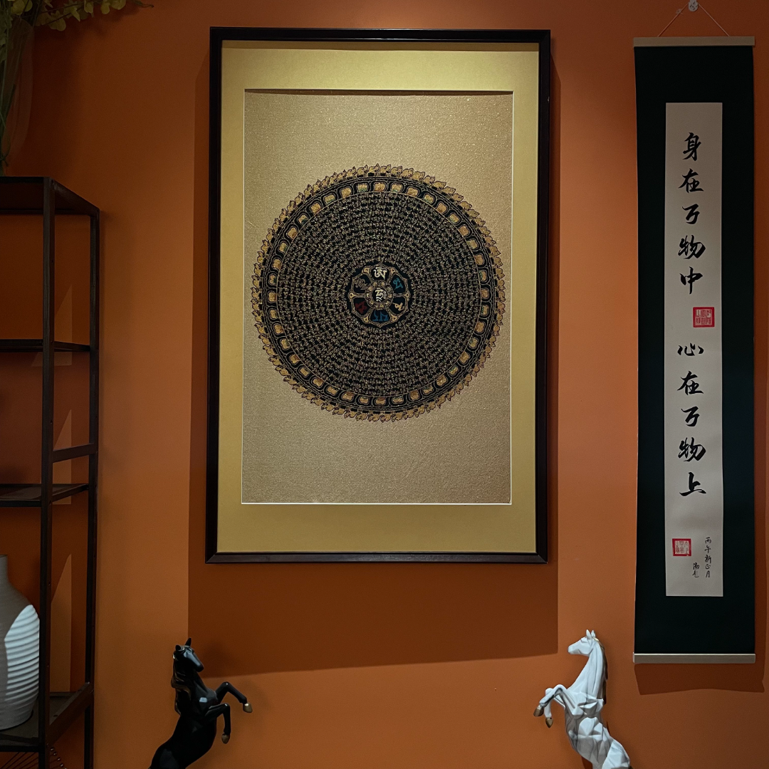 刺绣【六字真言】装饰画办公室玄关茶室书房客厅背景墙走廊过道挂画