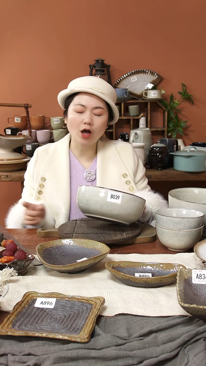陶瓷B039陶瓷窑变灰白大汤碗一个微瑕21.5*8.5