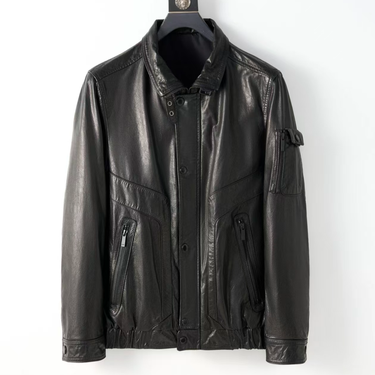 海宁真皮皮衣男装冬季机车防风保暖上衣秋冬时尚休闲立领