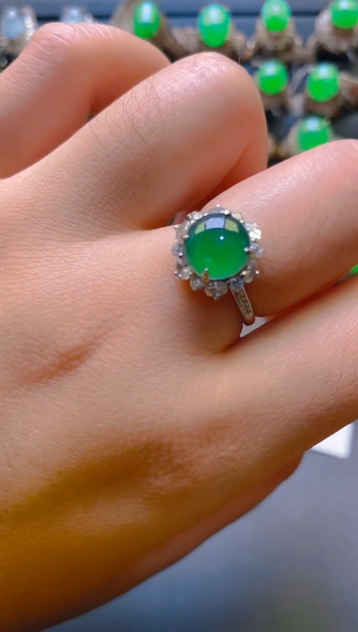 【闪购商品】翡翠耳饰银S925镶嵌天然A货翡翠1