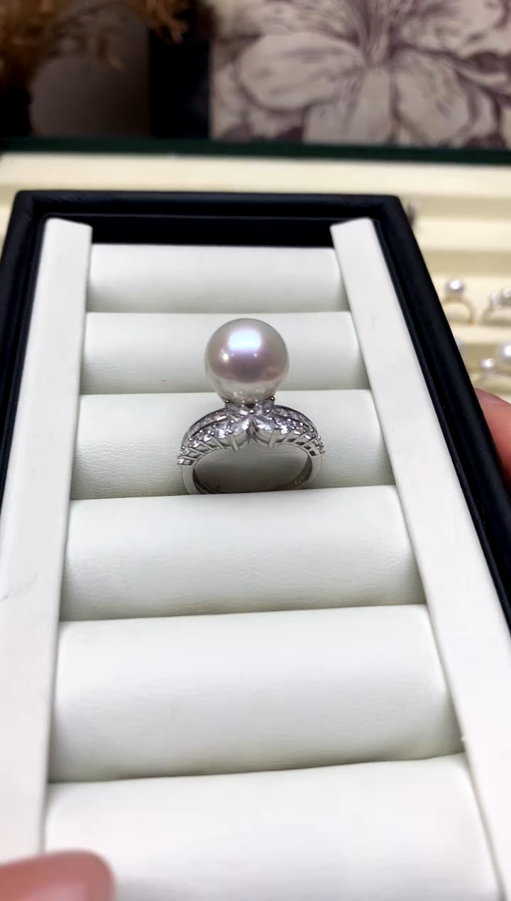 银S925镶嵌戒指淡水珍珠12-13mm