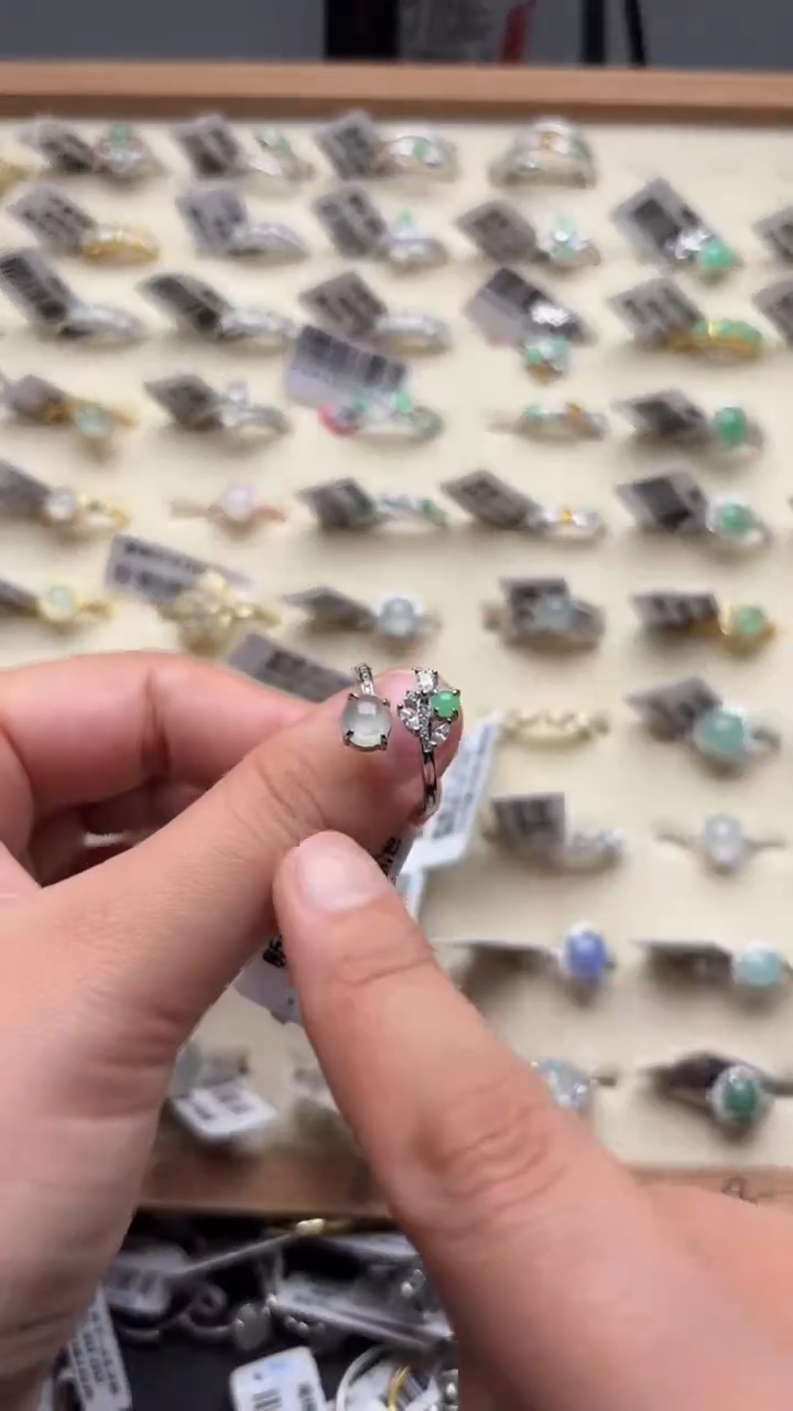 【闪购商品】翡翠戒指银S925镶嵌缅甸A货翡翠S925银镶嵌