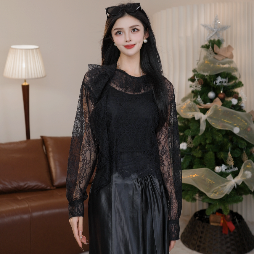 2025新款阿玛施AMASS蕾丝透气衬衫长袖衬衫女530077