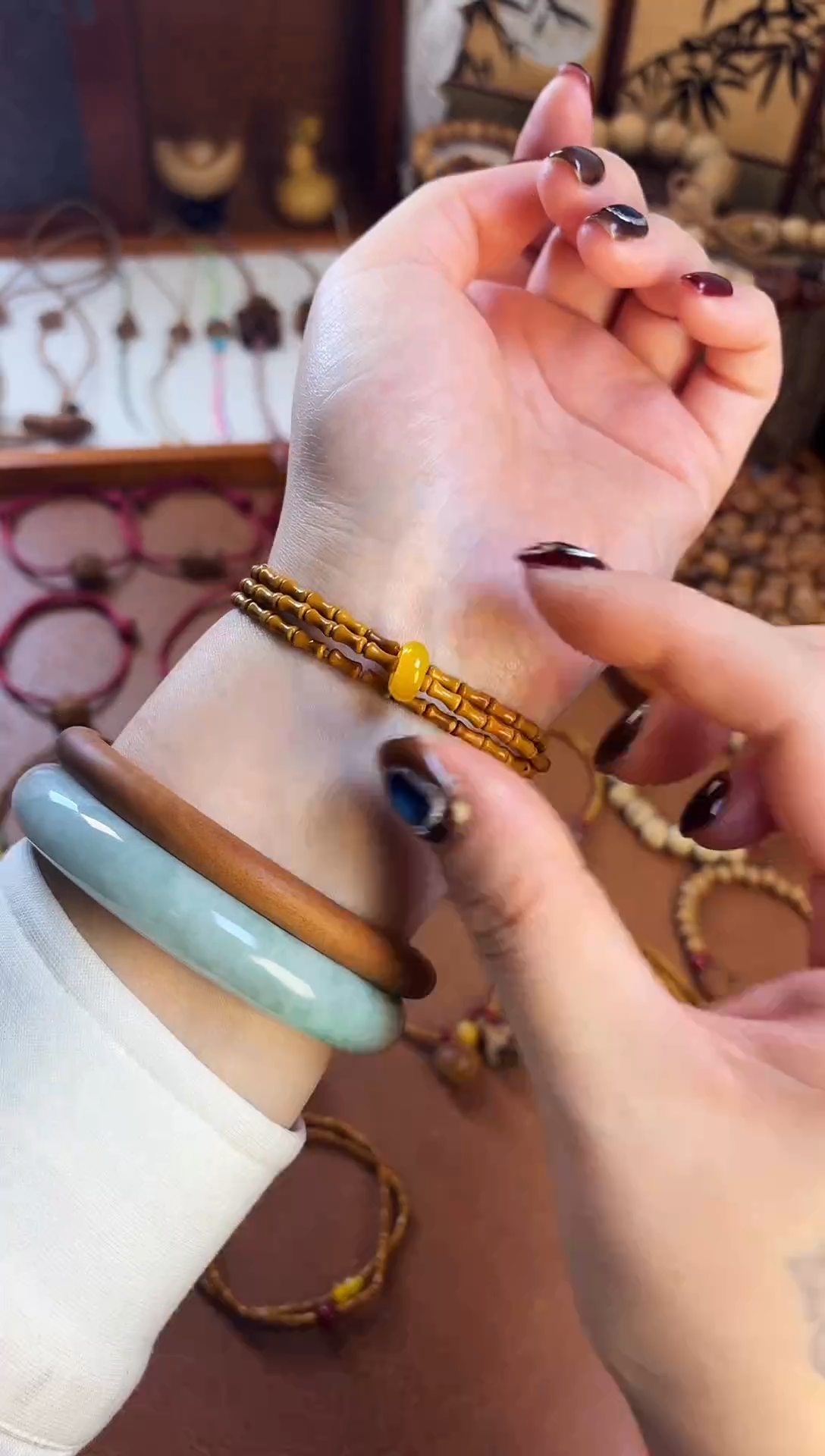 手串桃核古桃坊 竹节三圈黄跑环