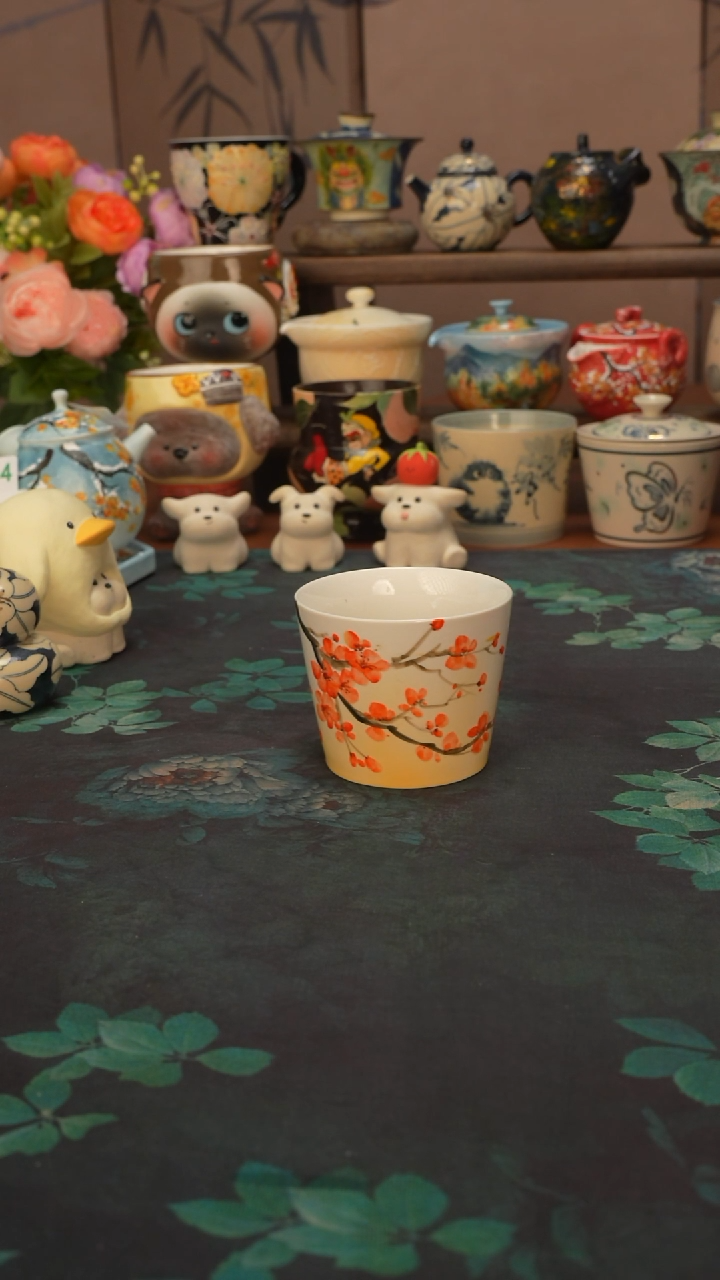 【落单】手绘 梅花猪口杯