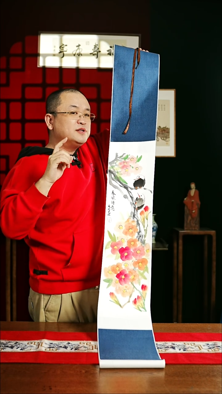 【闪购商品】国画绘画卷轴17*110花白头春风得意鸟潘