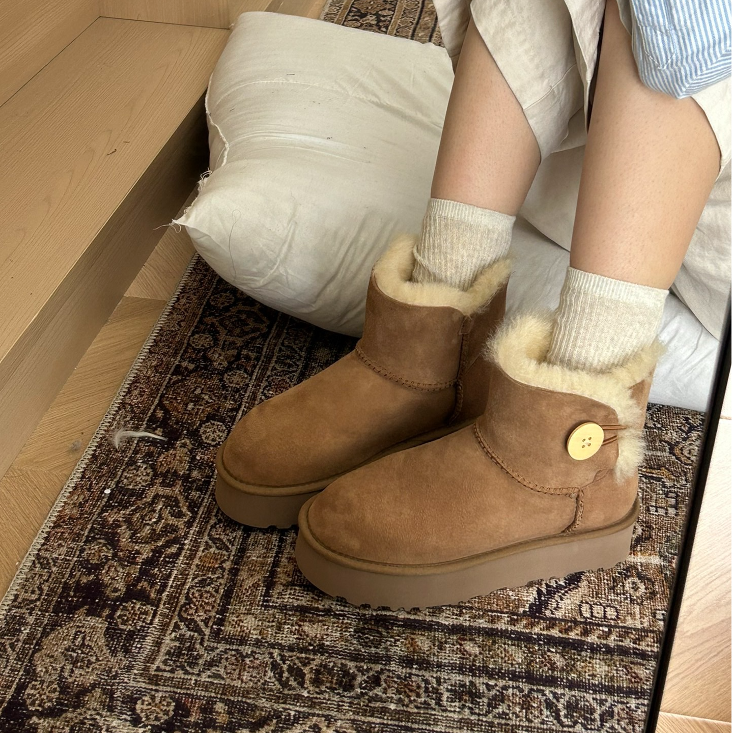 【桑坡伊伊】厚底一粒木扣皮毛一体雪地靴保暖冬季百搭时尚3352