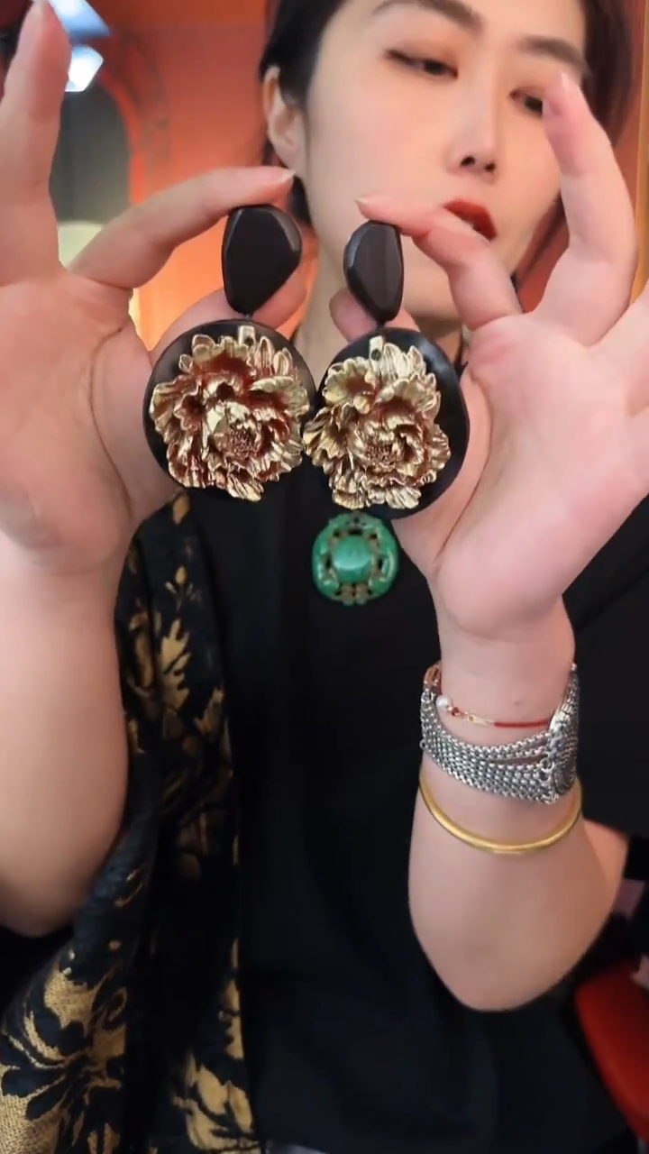 合金无合金复古百搭黑金色花朵耳夹不退
