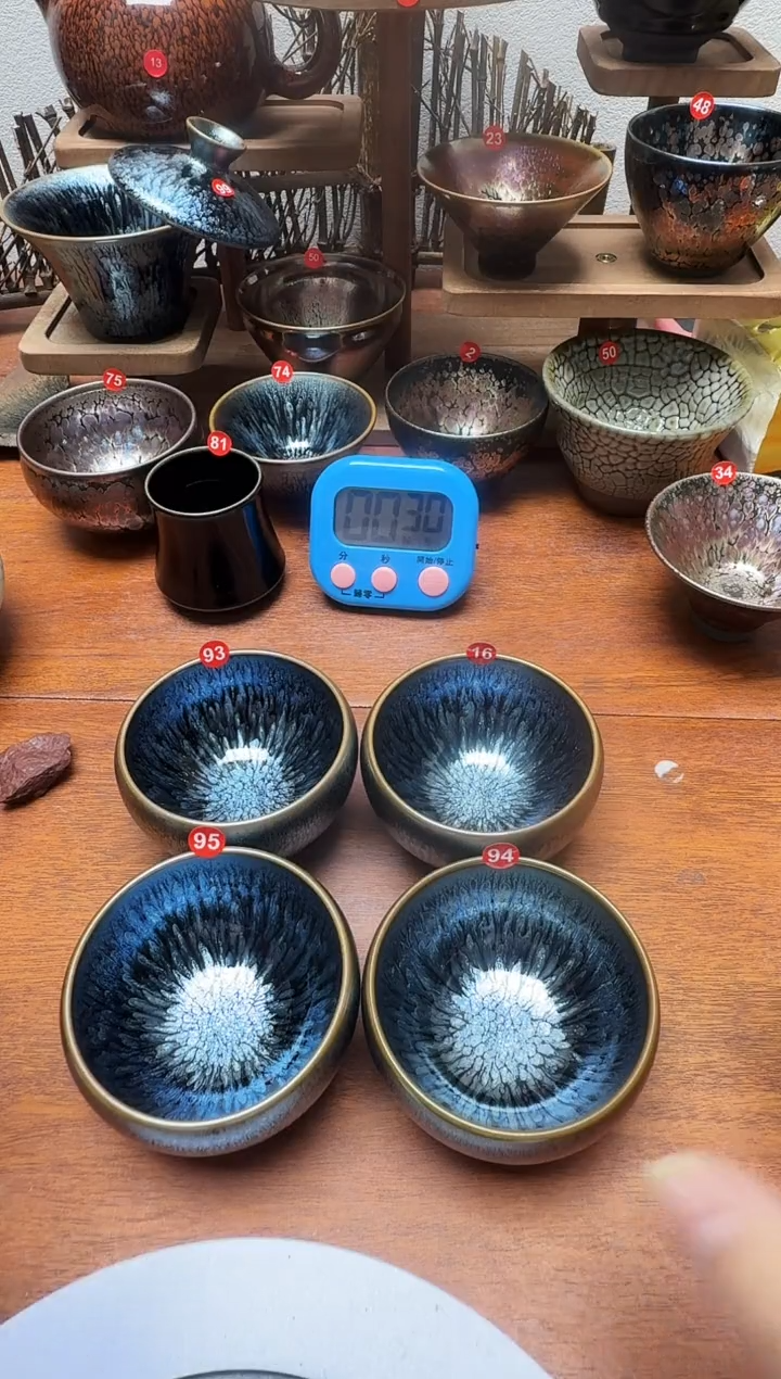 茶盏平**。4个百花号建盏工匠茶器