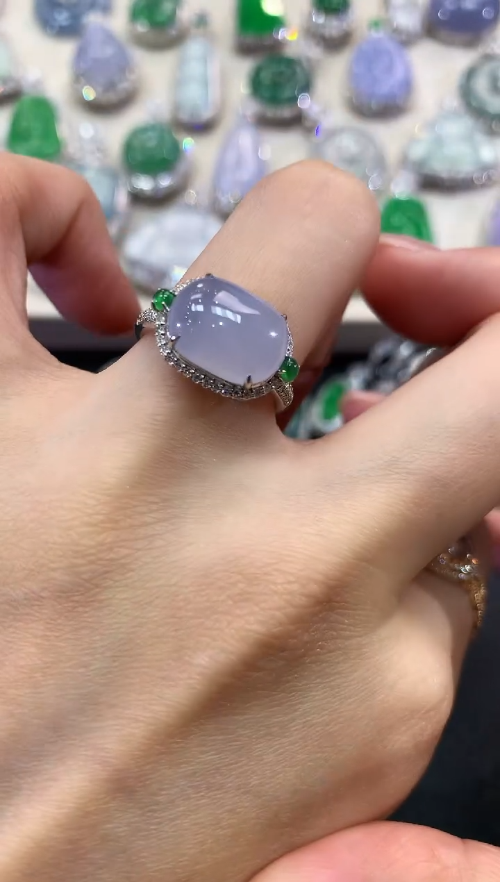 【闪购商品】翡翠戒指18K金镶嵌q77紫货有色差