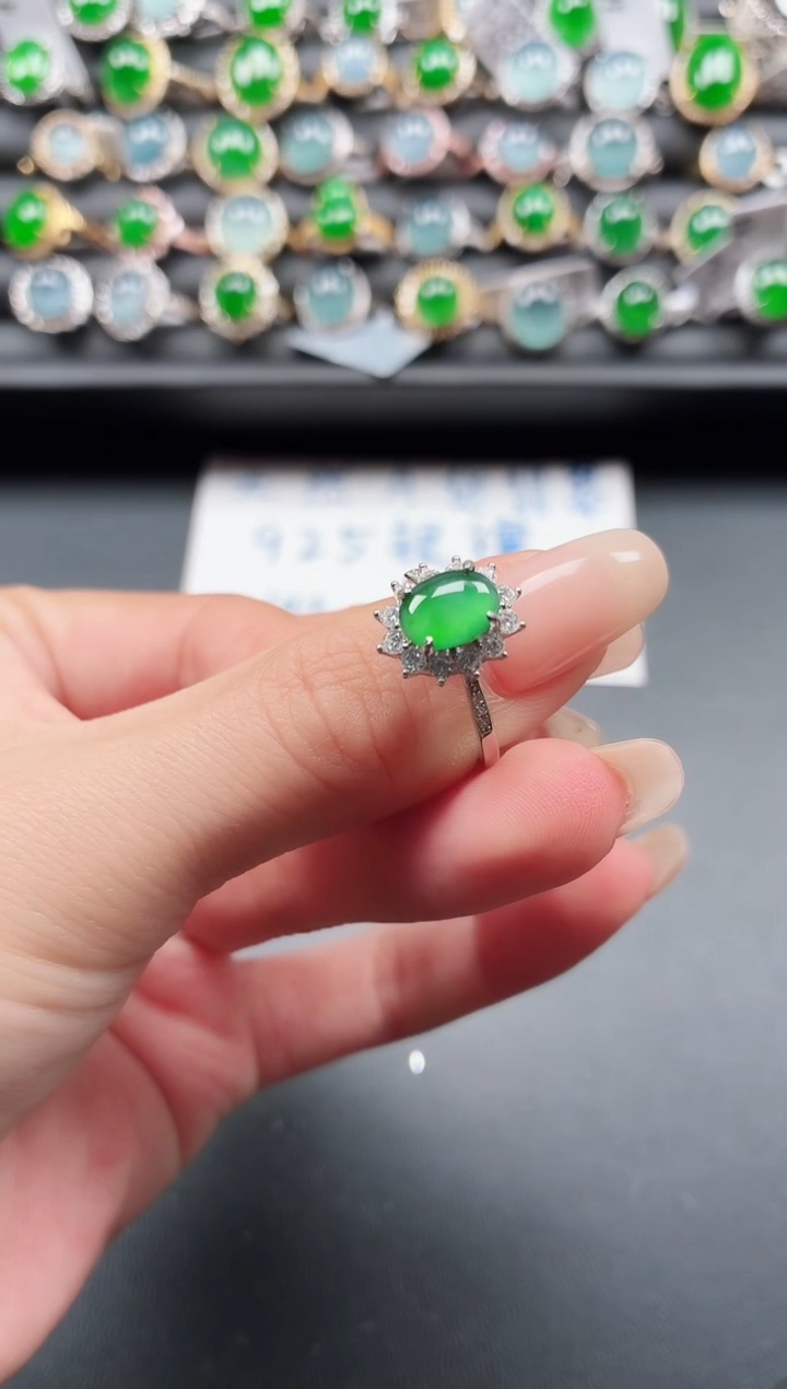 银S925镶嵌戒指翡翠111