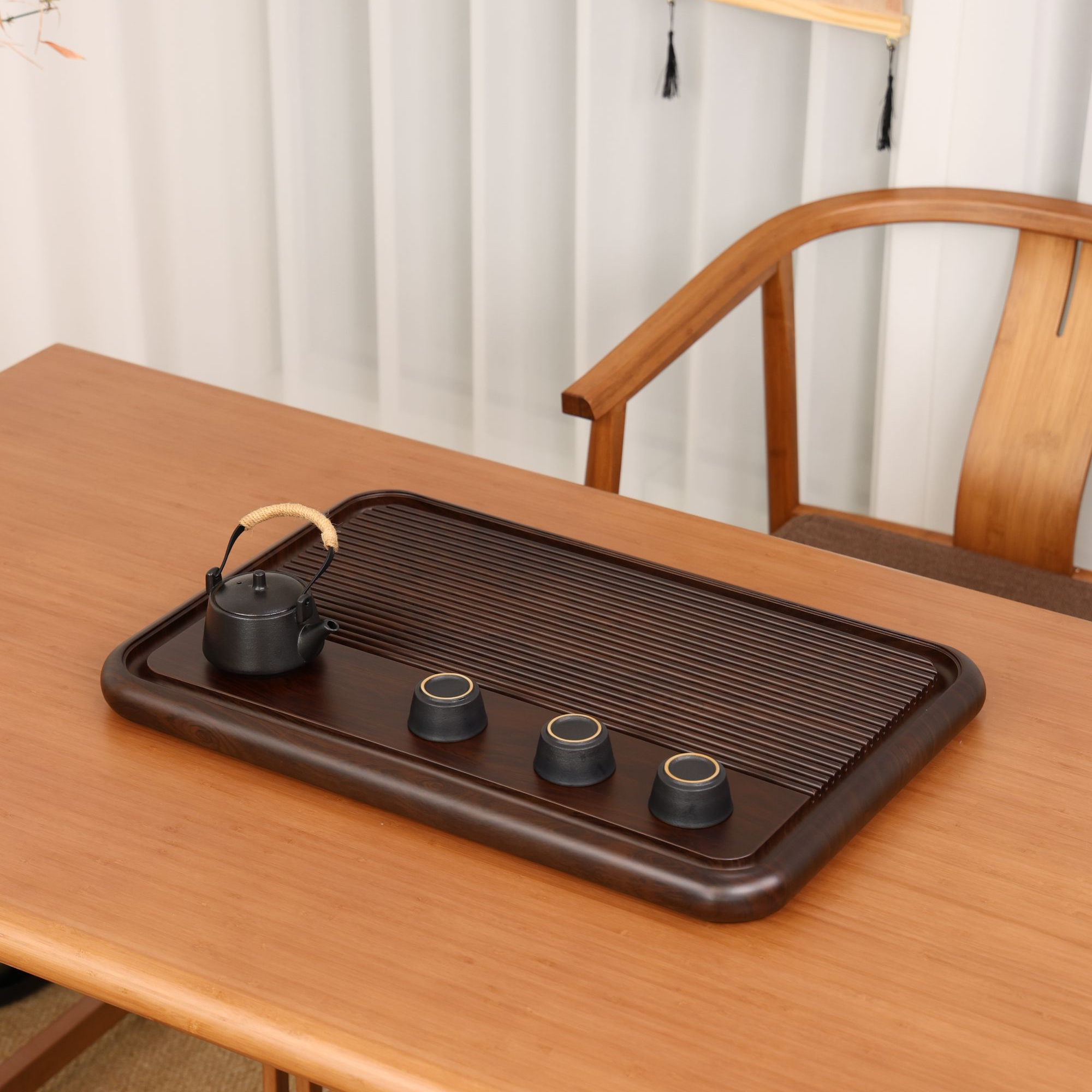 一心60*40*4（黑檀色）新款整块实木茶盘高端茶台茶海家用办公专用