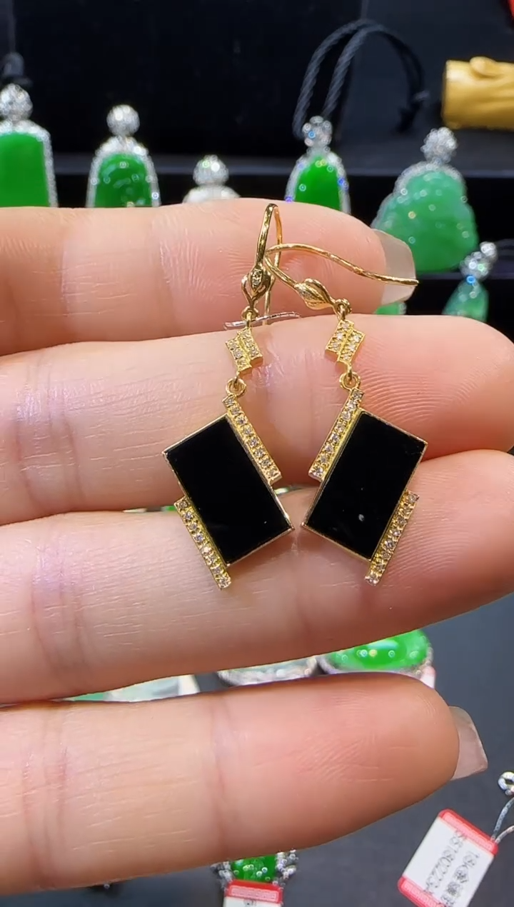 【闪购商品】翡翠耳饰18K金镶嵌耳勾